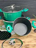 Набір каструль казанів з мармуровим покриттям Edenberg EB-7427 Зелений, фото 5