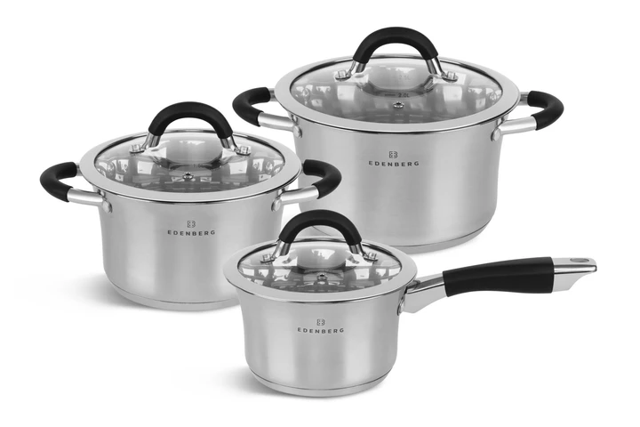 Набір каструль із нержавіючої сталі Edenberg EB-2403 2 каструлі (2.7л/3.6л) і ківш (1.9л), фото 1
