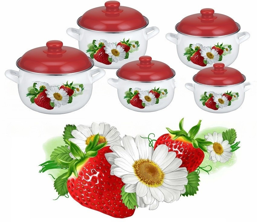Набір каструль з емальованим покриттям Edenberg EB-1875 5 каструль (2.6, 3.5, 4.5, 5.6 і 6.0 л) з кришками, фото 1