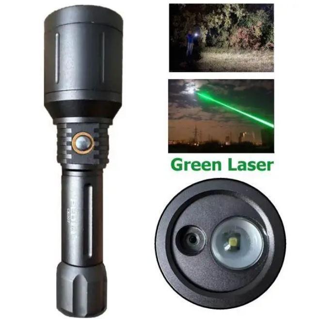 Ліхтар ручний CK007-T6 із зеленим лазером 1х18650/3xAAA/ЗУ 220V/zoom/Box, фото 1