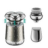 Електробритва VGR V-391 black для чоловіків, роторна для вологого та сухого гоління, 2 насадки, IPX7, фото 4