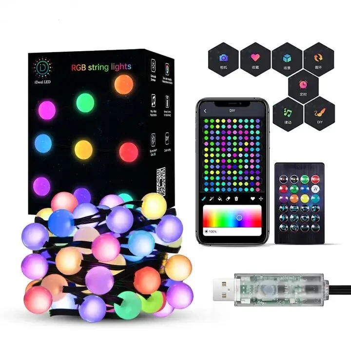 Смарт гирлянда Матовый шарик Bluetooth (USB) длинный 10м с пультом и APP., фото 1