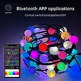 Смарт гирлянда Матовый шарик Bluetooth (USB) длинный 10м с пультом и APP., фото 5
