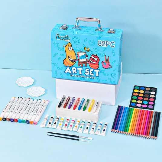 Дитячий набір для малювання Art Set на 82 предметів у кейсі Блакитний, фото 1