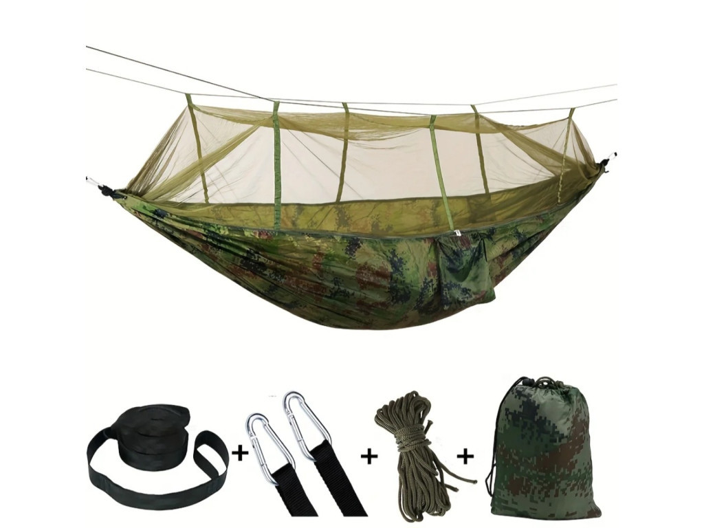 Підвісний нейлоновий туристичний гамак із москітною сіткою Камуфляж 1931, фото 1