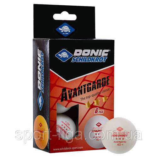 М'ячики для настільного тенісу Donic Avantgarde білі 6 шт (3 зірки 40 мм)