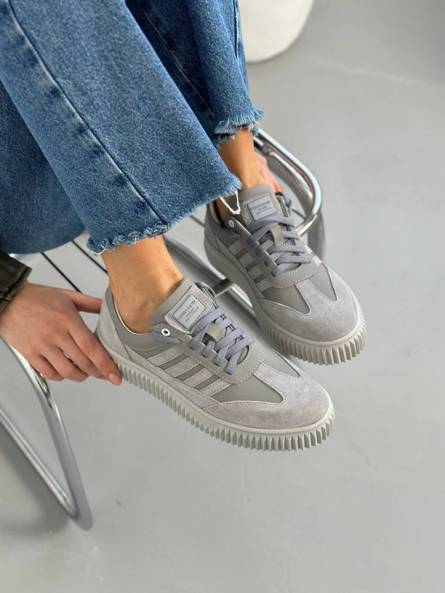 Кеди жіночі шкіряні сірі із вставками замші, фото 1