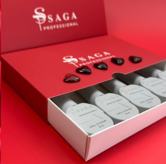 Подарунковий набір гель лаків. Saga Professional Love Red 5 шт. набір червоних гель лаків., фото 1