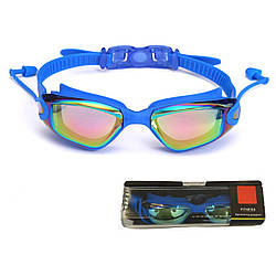 Окуляри для плавання з берушами, захист від УФ Anti-Fog, KH76-A, сині