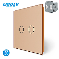 Комплект бездротовий сенсорний вимикач з реле 2 канали Livolo золотий скло (VL-XR008-A/FC2Z2-2G)