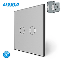 Комплект бездротовий сенсорний вимикач з реле 2 канали Livolo сірий скло (VL-XR008-I/FC2Z2-2G)