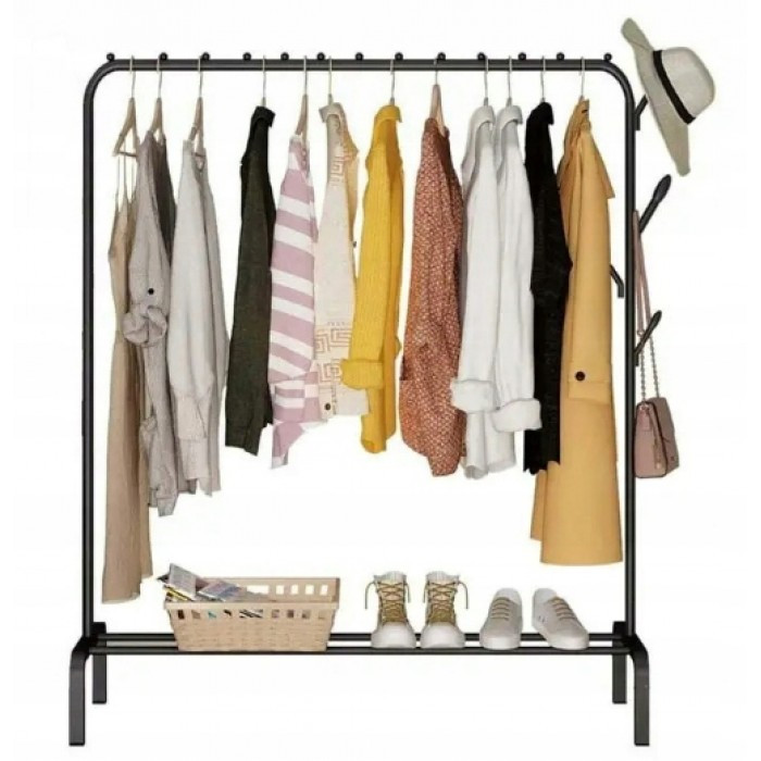 Підлогова вішалка для одягу 110х150 см Clothes Rack Стійка для речей і взуття з гачками TW-607 Чорна