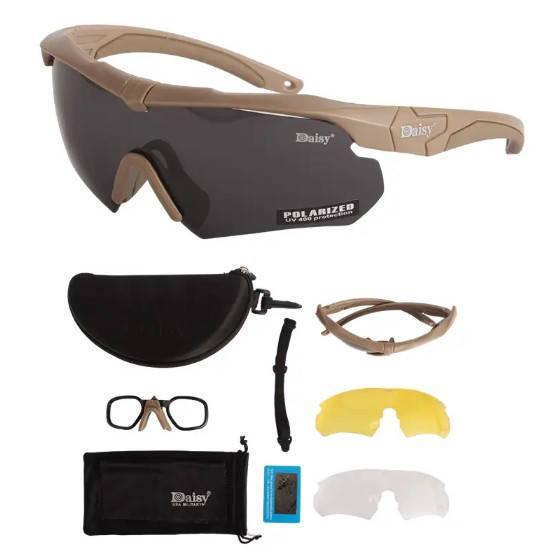 Тактичні окуляри Daisy Койот з діоптрією та поляризацією Збільшена товщина лінз, фото 1