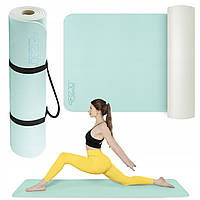 Килимок (мат) спортивний 4FIZJO TPE 180 x 60 x 0.6 см для йоги та фітнесу 4FJ0374 Mint/Grey