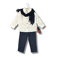 Стильный детский комплект для мальчика Murat Baby - (рубашка с длинным рукавом, джинсы, шарф), Синий, 3 года, 98см