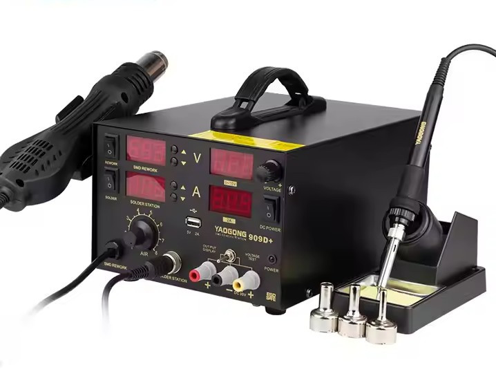 Паяльна станція Yaogong 909D+ фен + паяльник + лабораторний блок живлення (15V-2A) + USB