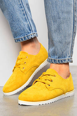 Туфлі жіночі замшеві гірчичного кольору на шнурівці Уцінка р.38 207644T Безкоштовна доставка