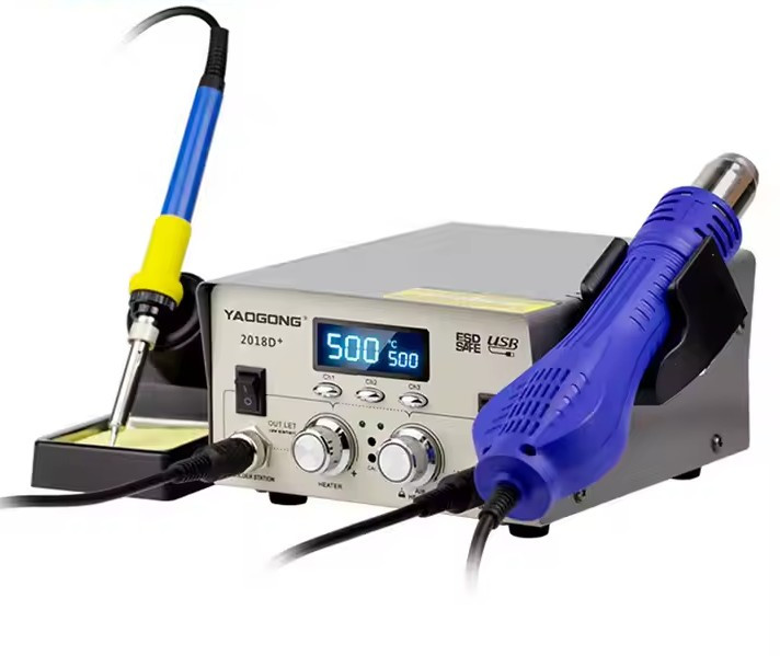 Паяльна станція з феном для випайки і паяльником Yaogong 2018D+ з пам'яттю турбінна (680W)