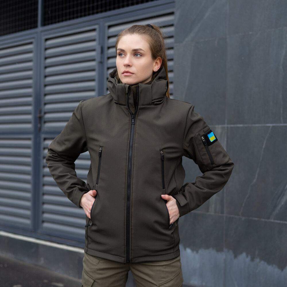 Демісезонна Жіноча Куртка Soft Shell панелі Velcro Хакі, фото 1