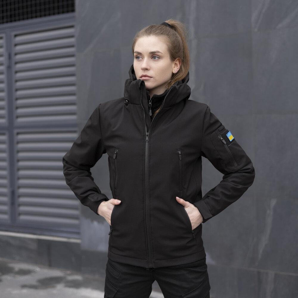 Демісезонна Жіноча Куртка Soft Shell панелі Velcro Чорний, фото 1
