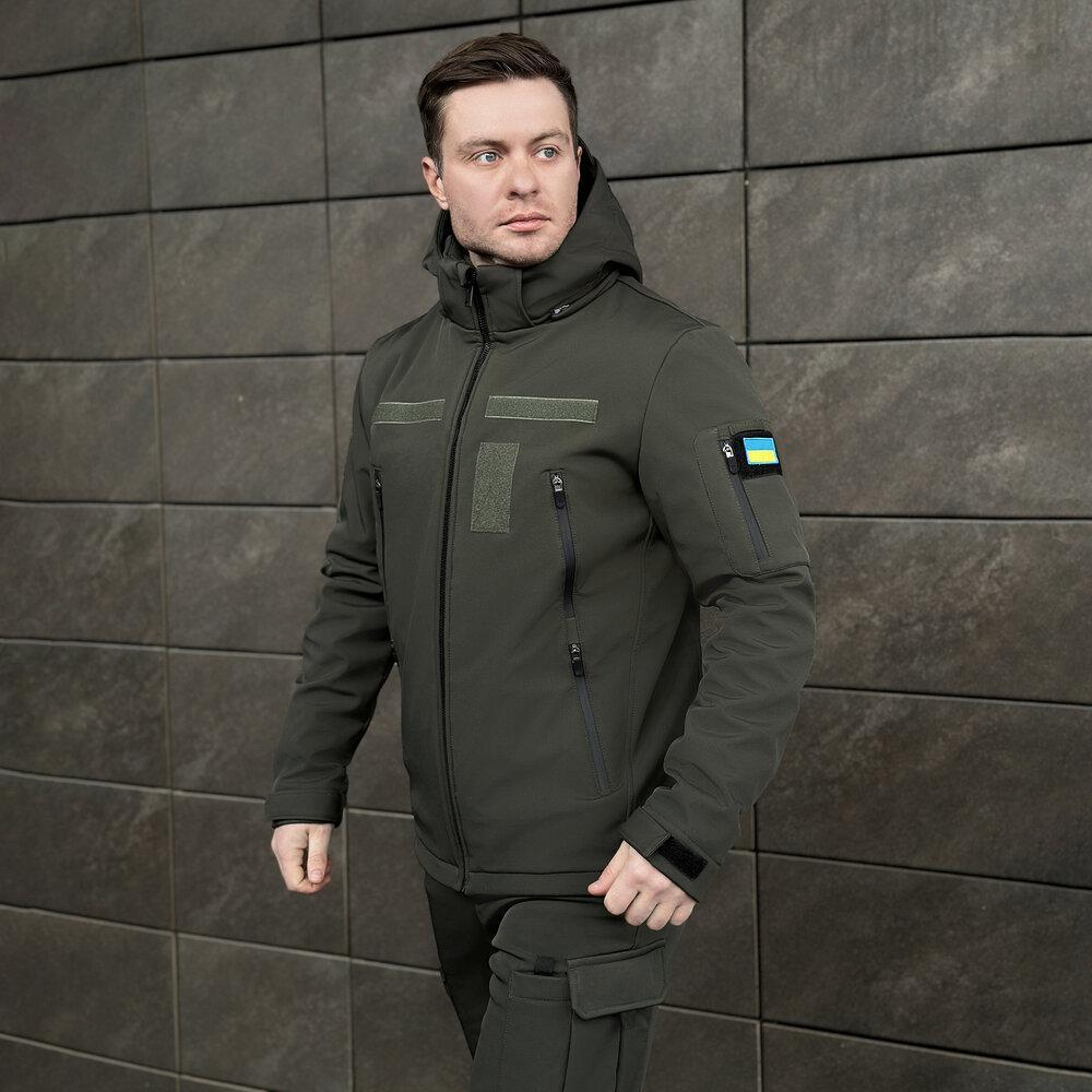 Демісезонна Куртка Soft Shell панелі Velcro колір Олива, фото 1