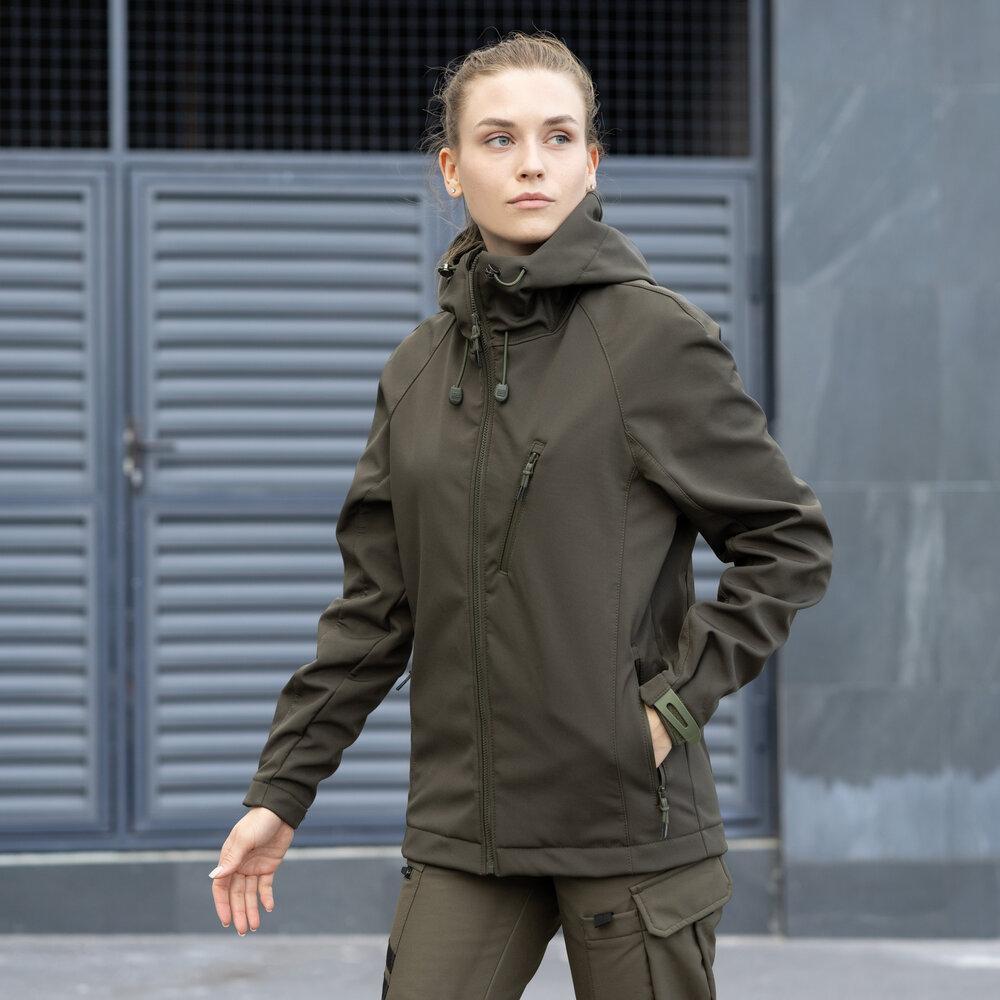 Демісезонна Жіноча Куртка Soft Shell Олива, фото 1