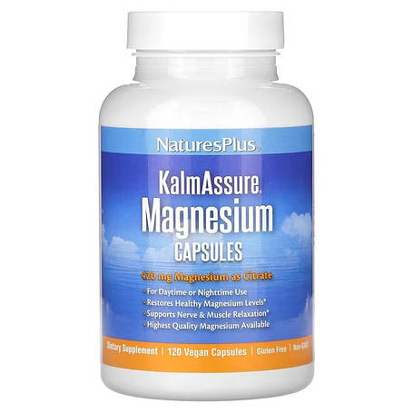 Цитрат магнію, Magnesium, Nature's Plus, Kalmassure, 420 мг, 120 веганських капсул (105 мг на капсулу), фото 1