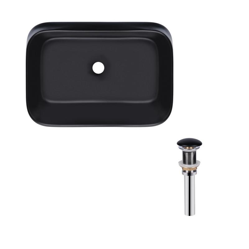 Комплект Qtap Scorpio: Раковина накладна прамокутна 550х390х120 мм Matt Black + Донний клапан PU03, фото 1