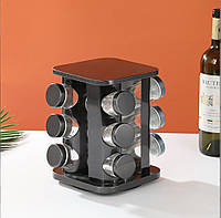 Набір баночок для спецій 12 шт з підставкою. Чорний, Кладовка