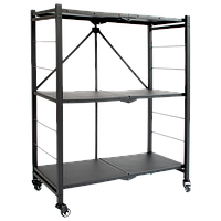 Стелаж на 3 полиці металевий складаний на колесах чорний