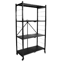 Стелаж на 4 полиці металевий складаний на колесах чорний
