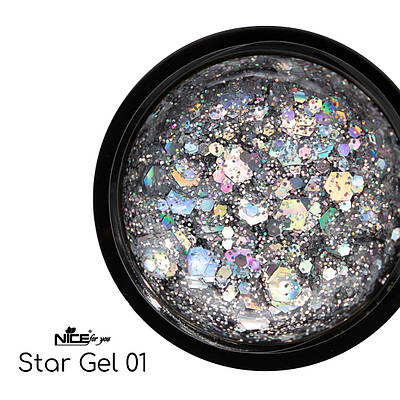 Стар гель Nice for you Star gel №01 Срібло 5 г
