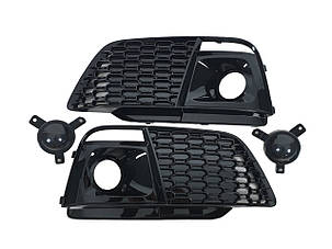 Решітки в бампер Full Black ( SQ5 під дистронік ) S-Line на Audi Q5 80A 2016-2020 року, фото 1