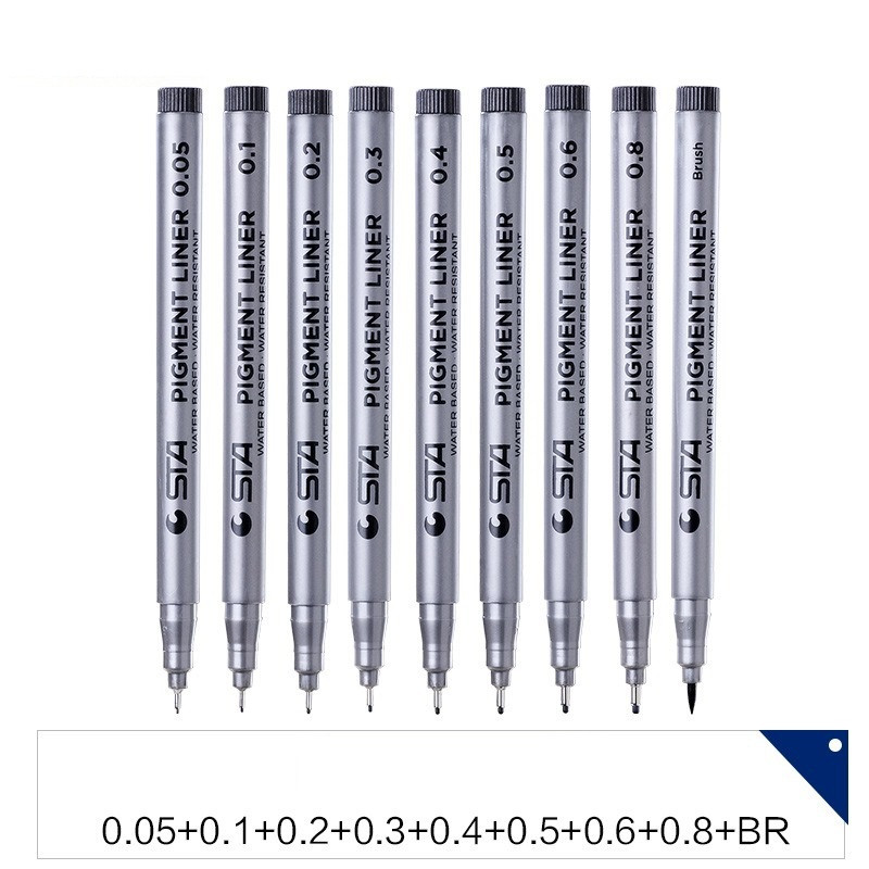 Лінери для малювання, скетчингу чорні набір 9шт. Ручка капілярна для малювання та творчості Код товару: 9303, фото 1