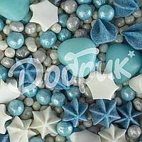 Суміш "Шоколадні серця блакитні з рисовою посипкою та безе" 500г