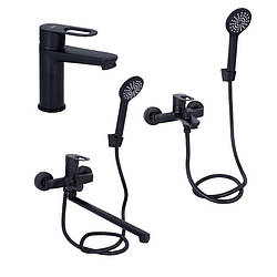 Комплект змішувачів Lidz Latwa 001Black, 006Black, 005Black, артикул SD00053697, чорний, цинк, надійність і стиль.