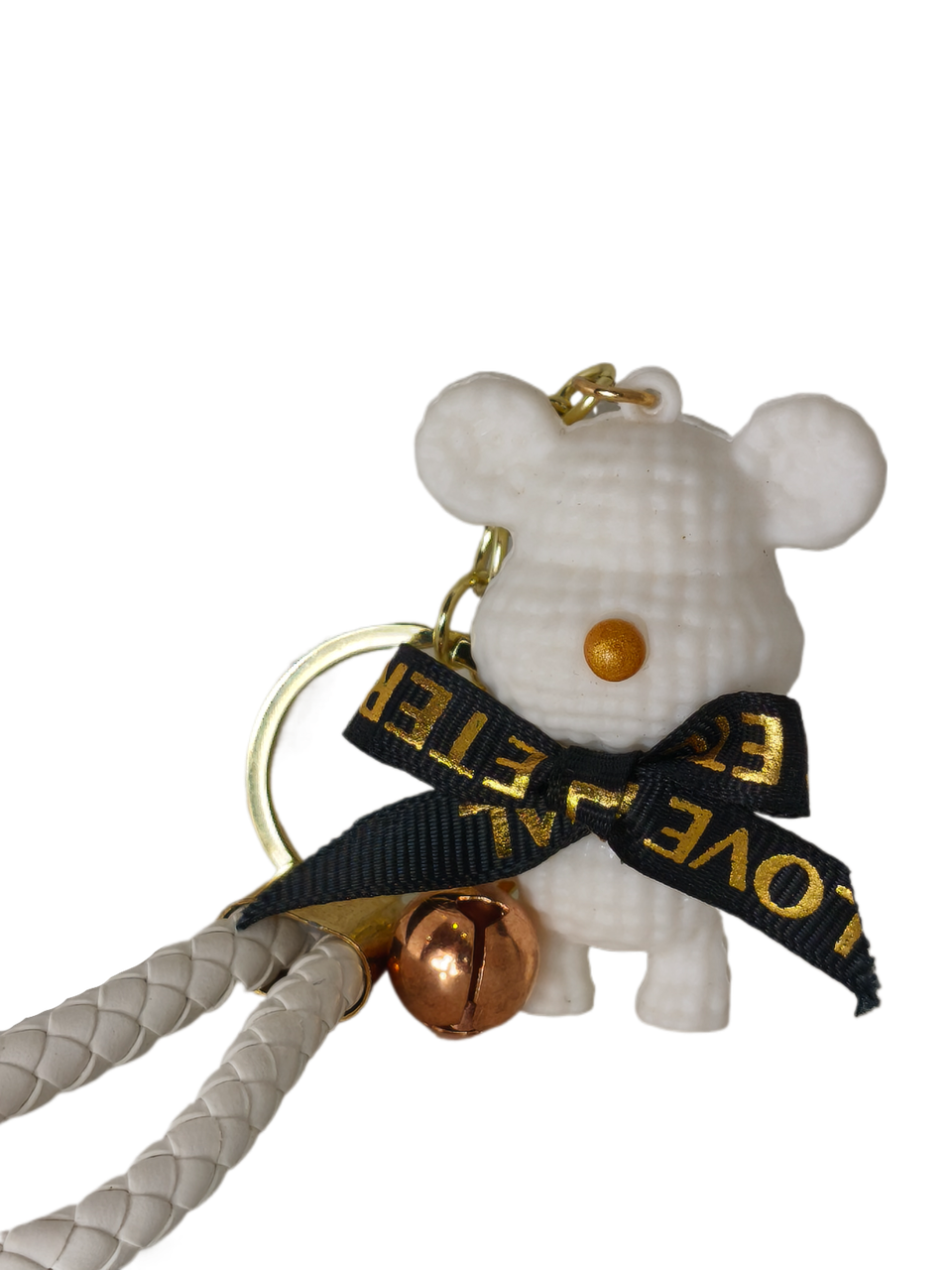 Брелок ведмедик з бантом Love is Eternal стильний подарунок для дівчини. Брелок ведмідь з дзвіночком, фото 1