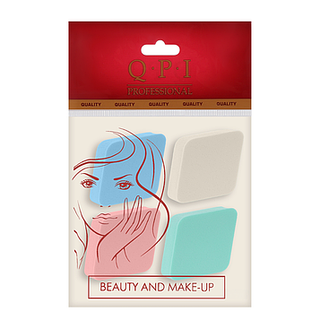 Спонж 4 в 1 для макіяжу прогумований ромб 4 кольори QPI Professional QS-252