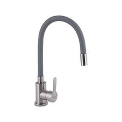 Смеситель Brinex Pure 015F3 з гнучким виливом Nickel/Grey, артикул SD00053184, нержавіюча сталь