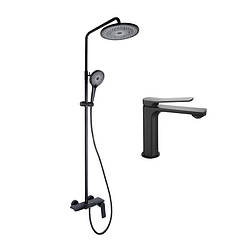 Комплект змішувачів Qtap Slavonice: Душова система QTSLA111BLM45906 + Змішувач для раковини QTSLA1042103B, артикул SD00053838