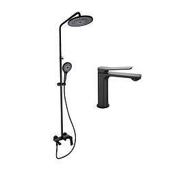 Комплект змішувачів Qtap Slavonice: Душова система QTSLA111BLM45911 + Змішувач для раковини QTSLA1042103B, артикул SD00053839