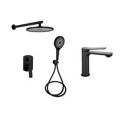 Комплект змішувачів Qtap Slavonice: Душова система QTSLA113BLM45900 + Змішувач для раковини QTSLA1042103B, артикул SD00053840
