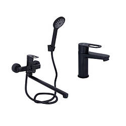 Комплект змішувачів Lidz Latwa Black: раковина LDLAT001BLA45418 + ванна, артикул SD00053820, матовий чорний колір.