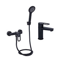 Комплект змішувачів Lidz Latwa Black: раковина LDLAT001BLA45418 + душовий змішувач, артикул SD00053821