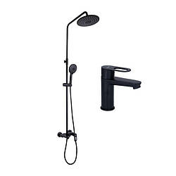 Комплект змішувачів Lidz Latwa Black: змішувач для раковини LDLAT001BLA45418 і душова система, артикул SD00053822