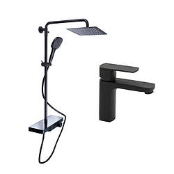 Комплект змішувачів Qtap Sloup: Душова система QTSL57T105VNKBB + Змішувач для раковини QTLIPNO1023101CB, артикул SD00053852