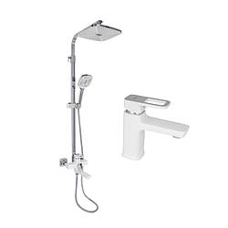 Набір змішувачів Wawel 001 + Wawel 1030 White, артикул SD00052491, білий, цинк, Lidz, для раковини та душу.