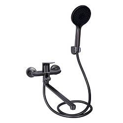 Смеситель для ванни Qtap Vlasta New з душовим гарнітуром і довгим виливом Gunmetal Black PVD QTVLA260GMB45645