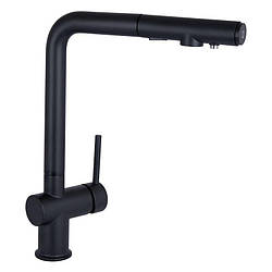 Смеситель для кухні Qtap Rozcesti QTROZ367BLM45943 Black Matt з висувним виливом і підключенням для питної води