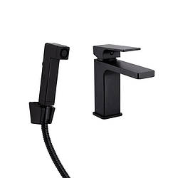 Смеситель для раковини Qtap Gemini з гігієнічним душем QTGEM272BLM45690 Black Matt, артикул SD00051814